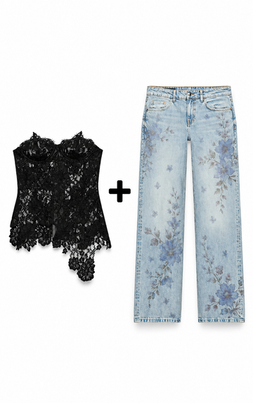 Conjunto: 1 Corset + Calça Jeans